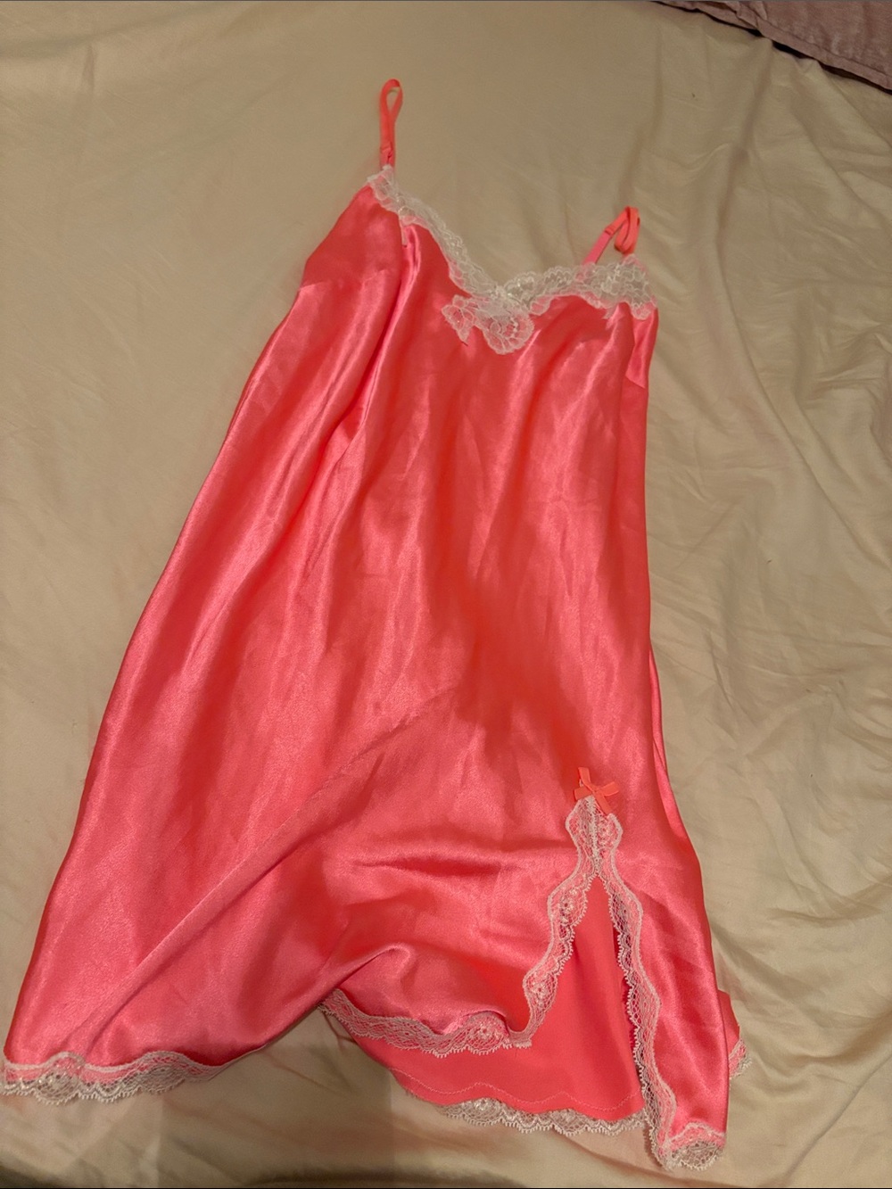 Victoria's Secret Coral Pink Satin Iridescent Lace-Trim Slip 2008